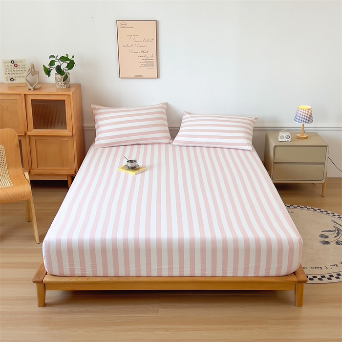 91家纺网 家纺一手货源 找家纺 多品 2024新款水洗棉皱皱纱单品床笠 蜜桃粉