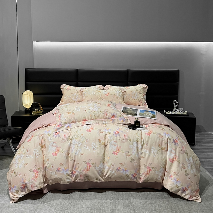 91家纺网 家纺一手货源 找家纺 2024新款A类全棉磨毛数码印花系列四件套 科莫花园粉