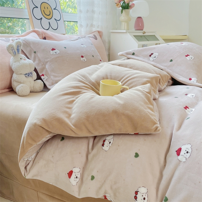 91家纺网 家纺一手货源 找家纺 锦罗绣 2024新款加厚牛奶绒四件套印花四件套单被套 贝贝狗