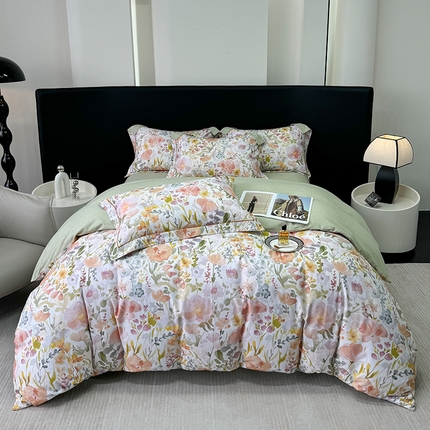 91家纺网 家纺一手货源 找家纺 2024新款A类全棉磨毛数码印花系列四件套 春日油彩米