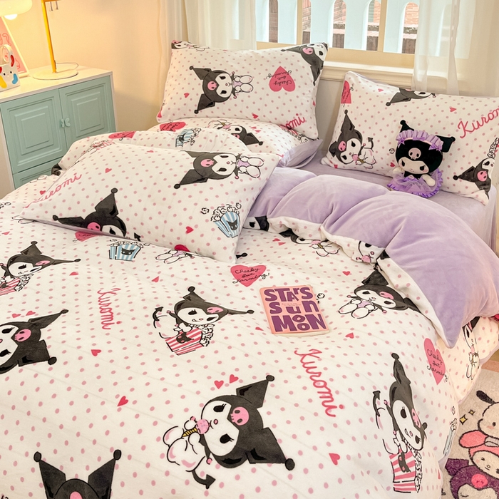 91家纺网 家纺一手货源 找家纺 2024新品正版三丽鸥授权卡通加厚高克重牛奶绒系列四件套 绒三丽鸥-奶油库洛米