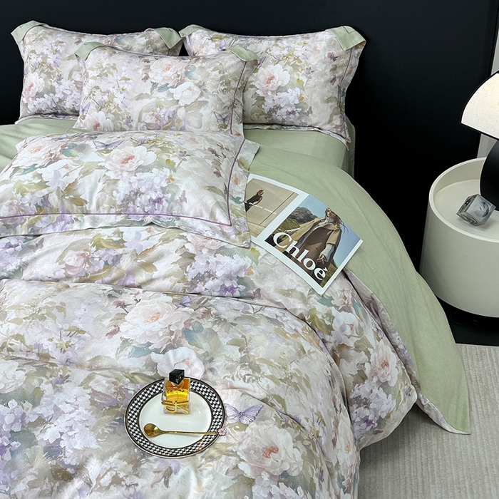 91家纺网 家纺一手货源 找家纺 2024新款A类全棉磨毛数码印花系列四件套 云慕黄