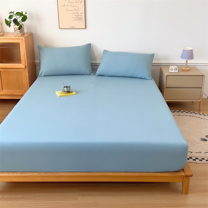 91家纺网 家纺一手货源 找家纺 多品 2024新款水洗棉皱皱纱单品床笠 蓝灰