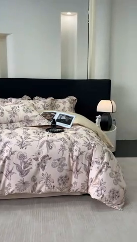 91家纺网 家纺一手货源 找家纺 2024新款A类全棉磨毛数码印花系列四件套 叶舒