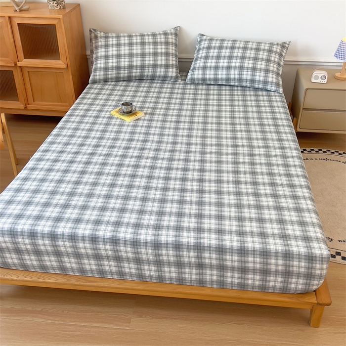 91家纺网 家纺一手货源 找家纺 多品 2024新款水洗棉皱皱纱单品床笠 简约格