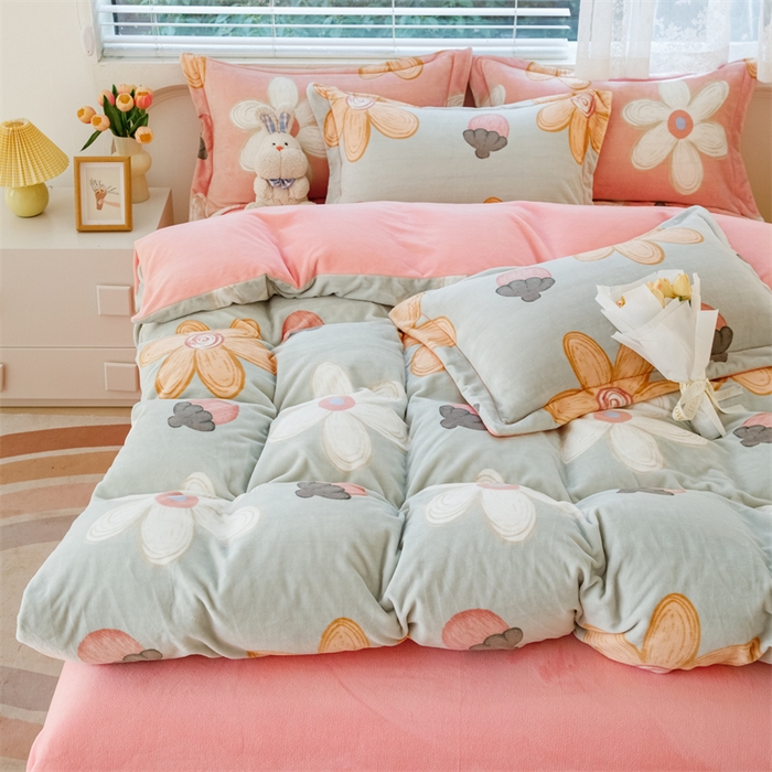 91家纺网 家纺一手货源 找家纺 锦罗绣 2024新款加厚牛奶绒四件套印花四件套单被套 蓓思