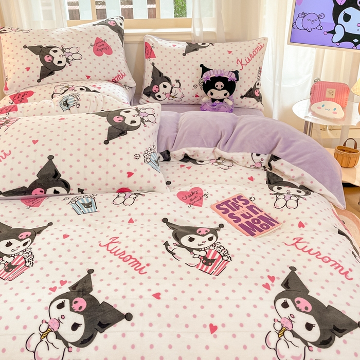 91家纺网 家纺一手货源 找家纺 2024新品正版三丽鸥授权卡通加厚高克重牛奶绒系列四件套 绒三丽鸥-奶油库洛米