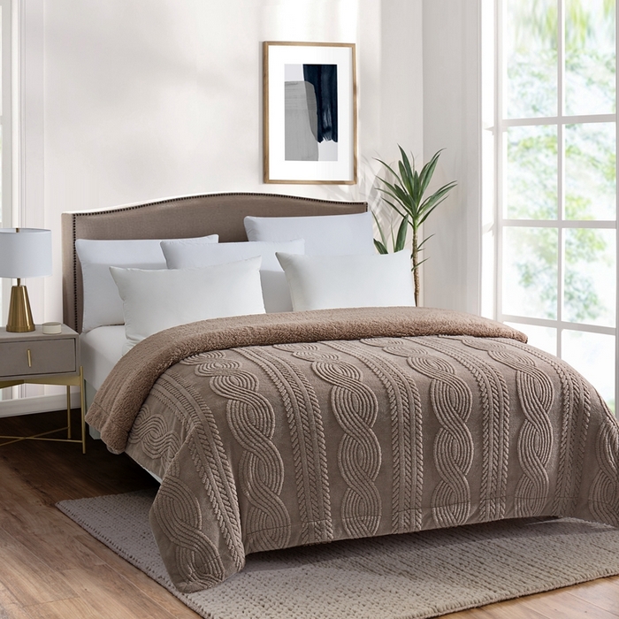 91家纺网 家纺一手货源 找家纺 巴木赫 2024新款8字配色双层羊羔绒毛毯 深棕