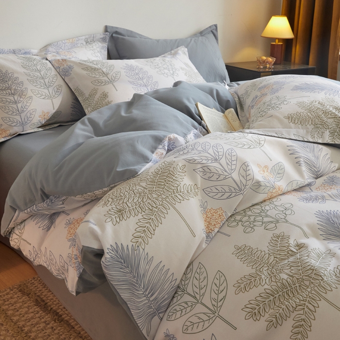 91家纺网 家纺一手货源 找家纺 涵宸家纺 2024新款亲肤全棉磨毛印花四件套--芬兰系列 绿染悠夏