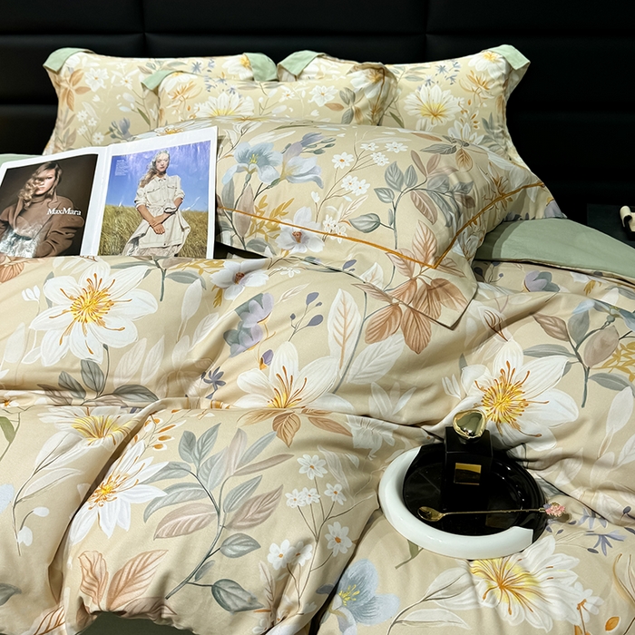 91家纺网 家纺一手货源 找家纺 2024新款A类全棉磨毛数码印花系列四件套 亭语花间