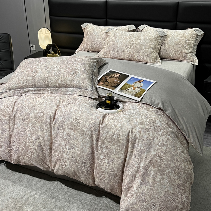 91家纺网 家纺一手货源 找家纺 2024新款A类全棉磨毛数码印花系列四件套 莉娅灰