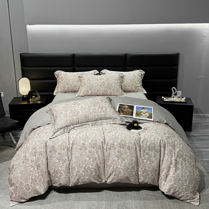 91家纺网 家纺一手货源 找家纺 2024新款A类全棉磨毛数码印花系列四件套 莉娅灰