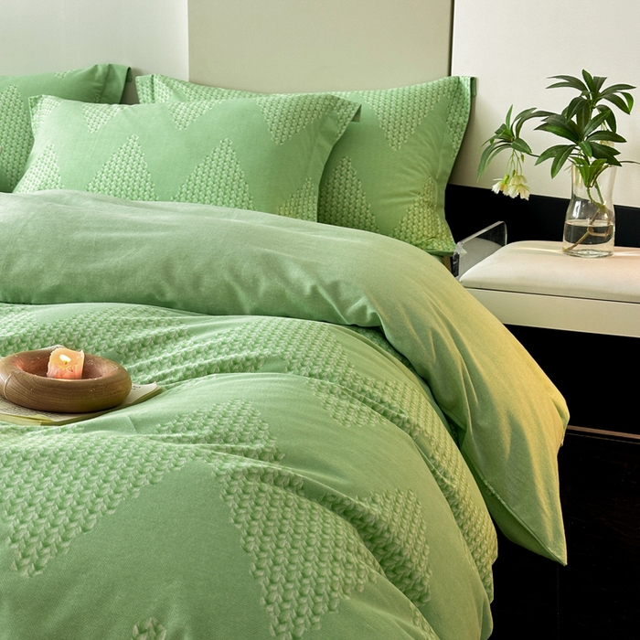 91家纺网 家纺一手货源 找家纺 涵宸家纺 2024新款亲肤全棉磨毛印花四件套--芬兰系列 留月-绿