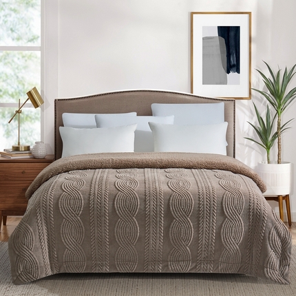 巴木赫 2024新款8字配色双层羊羔绒毛毯 深棕