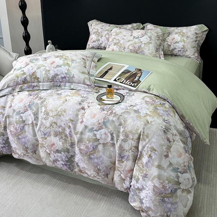 91家纺网 家纺一手货源 找家纺 2024新款A类全棉磨毛数码印花系列四件套 云慕黄