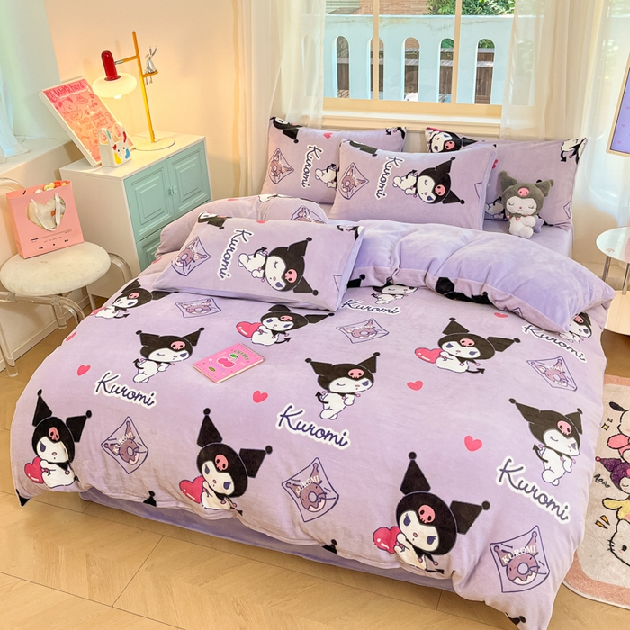 91家纺网 家纺一手货源 找家纺 2024新品正版三丽鸥授权卡通加厚高克重牛奶绒系列四件套 绒三丽鸥-梦幻库洛米