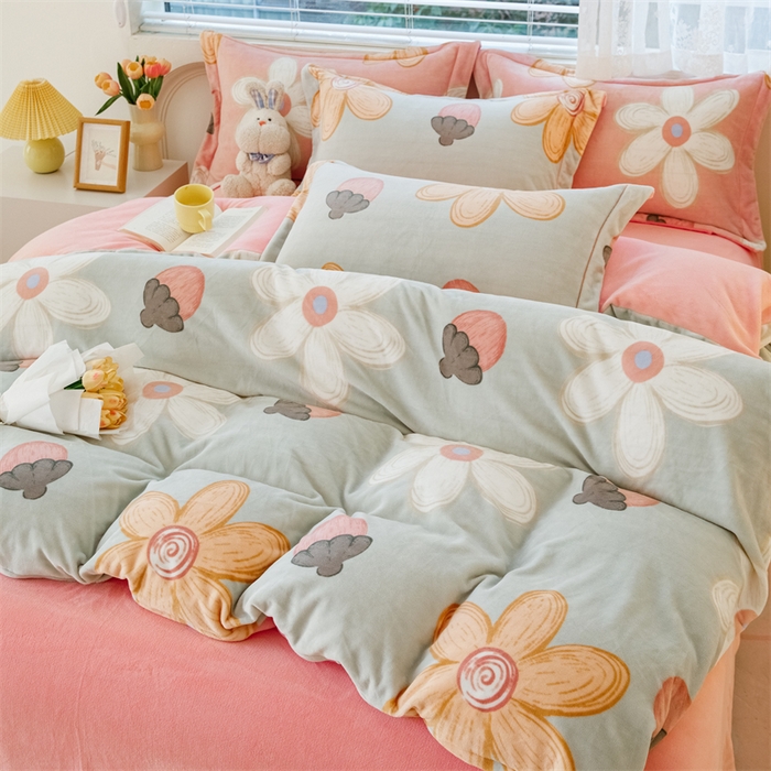 91家纺网 家纺一手货源 找家纺 锦罗绣 2024新款加厚牛奶绒四件套印花四件套单被套 蓓思