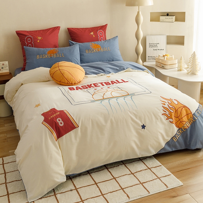 91家纺网 家纺一手货源 找家纺 （总）绒梦里2025款A类纯棉水洗棉贴布绣四件套全棉卡通儿童三件套上下铺床套件--篮球系列