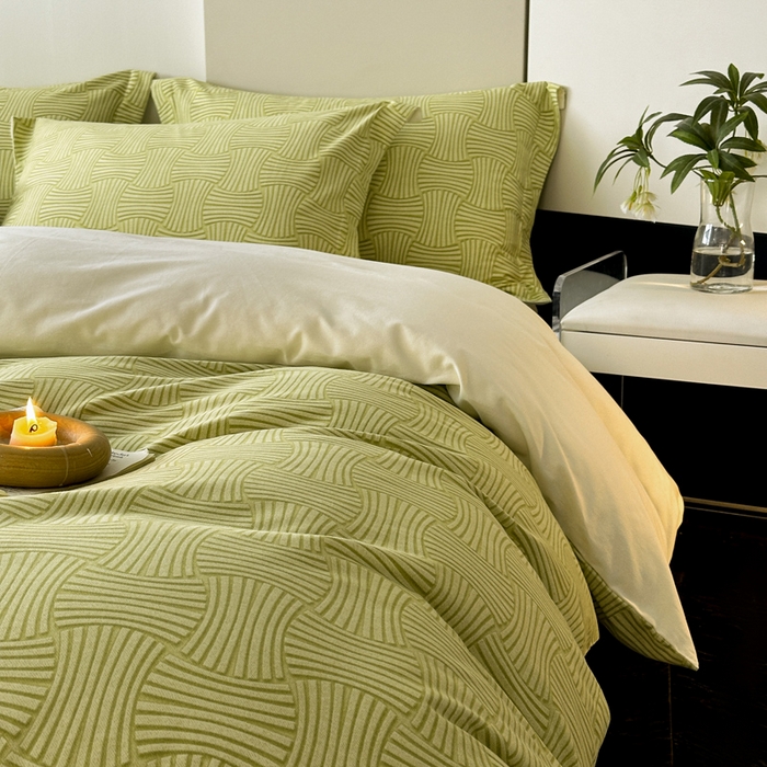 91家纺网 家纺一手货源 找家纺 涵宸家纺 2024新款亲肤全棉磨毛印花四件套--芬兰系列 众横-绿