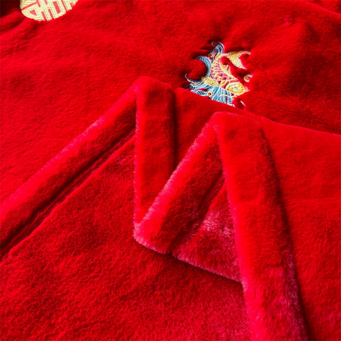 91家纺网 家纺一手货源 找家纺 2024新款仿皮草兔绒精品绣花毛毯毯子 百年好合