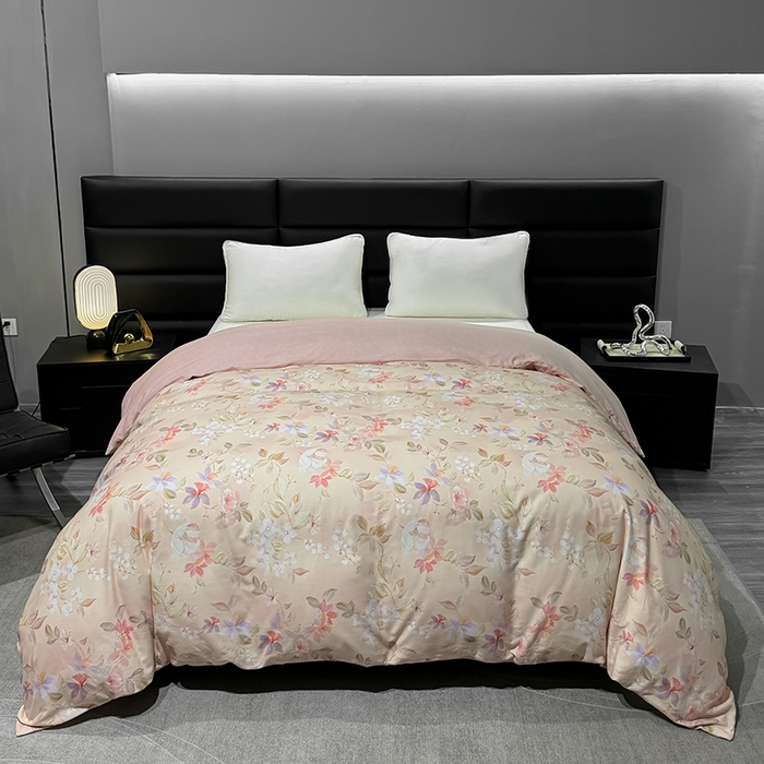 91家纺网 家纺一手货源 找家纺 2024新款A类全棉磨毛数码印花系列四件套 科莫花园粉