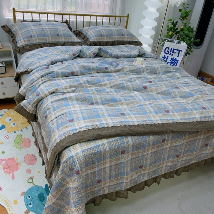 91家纺网 家纺一手货源 找家纺 暖居 2024新款春秋被床盖四件套 莱恩蓝