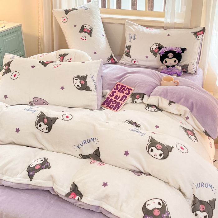 91家纺网 家纺一手货源 找家纺 2024新品正版三丽鸥授权卡通加厚高克重牛奶绒系列四件套 绒三丽鸥-可爱小小库洛米