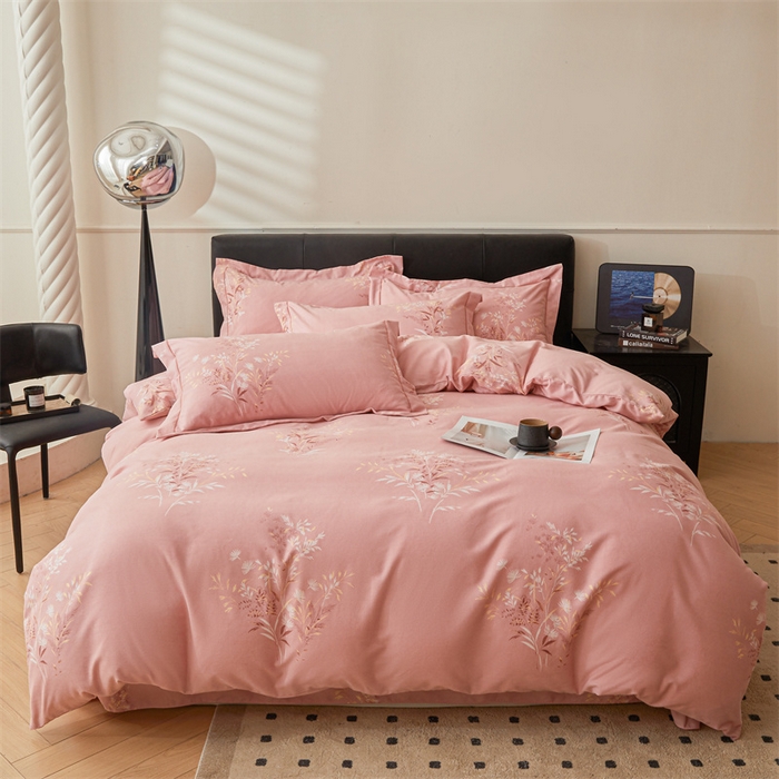 91家纺网 家纺一手货源 找家纺 缦彩 （支持一件定制）2024新款全棉被套加厚生态磨毛学生单被套纯棉被罩 抒情花季-粉
