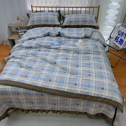 91家纺网 家纺一手货源 找家纺 暖居 2024新款春秋被床盖四件套 莱恩蓝