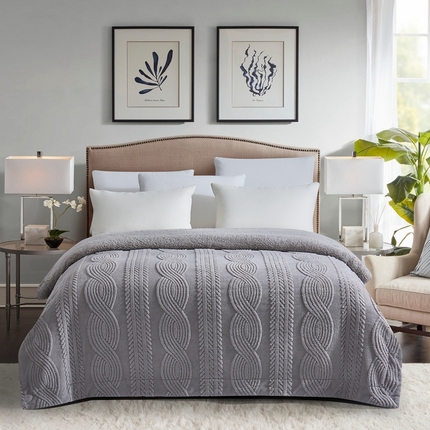 巴木赫 2024新款8字配色双层羊羔绒毛毯 浅灰