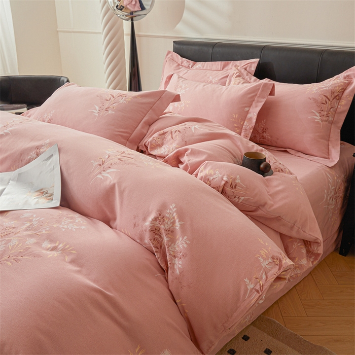 91家纺网 家纺一手货源 找家纺 缦彩 （支持一件定制）2024新款全棉被套加厚生态磨毛学生单被套纯棉被罩 抒情花季-粉