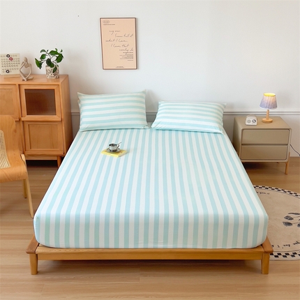 91家纺网 家纺一手货源 找家纺 多品 2024新款水洗棉皱皱纱单品床笠 糯米蓝条