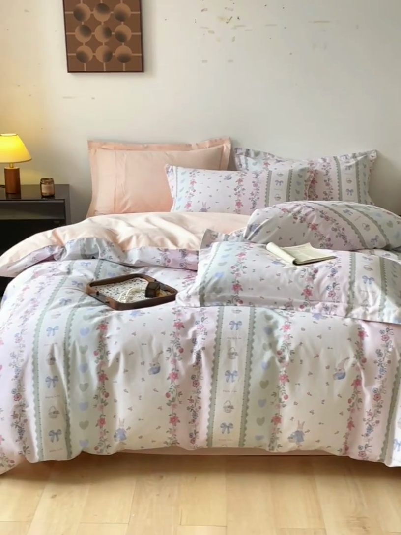 91家纺网 家纺一手货源 找家纺 涵宸家纺 2024新款亲肤全棉磨毛印花四件套--芬兰系列 1甜园兔