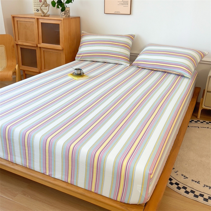 91家纺网 家纺一手货源 找家纺 多品 2024新款水洗棉皱皱纱单品床笠 焦糖甜心