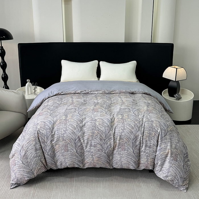 91家纺网 家纺一手货源 找家纺 2024新款A类全棉磨毛数码印花系列单被套 麦穗花期灰