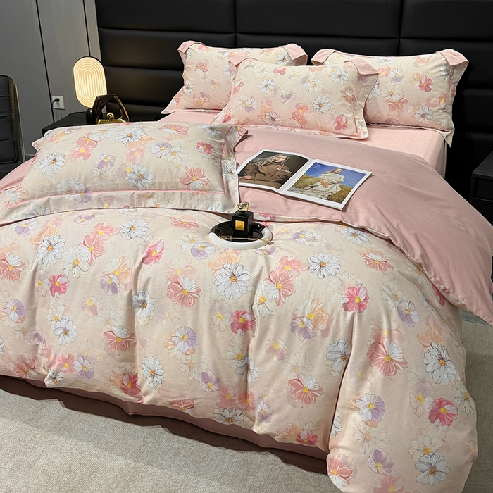 91家纺网 家纺一手货源 找家纺 2024新款A类全棉磨毛数码印花系列四件套 双花飘香