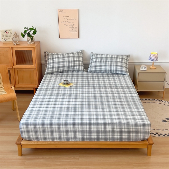 91家纺网 家纺一手货源 找家纺 多品 2024新款水洗棉皱皱纱单品床笠 简约格