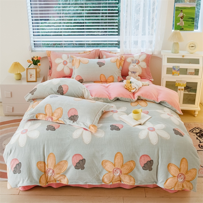 91家纺网 家纺一手货源 找家纺 锦罗绣 2024新款加厚牛奶绒四件套印花四件套单被套 蓓思