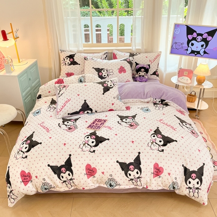 2024新品正版三丽鸥授权卡通加厚高克重牛奶绒系列四件套 绒三丽鸥-奶油库洛米