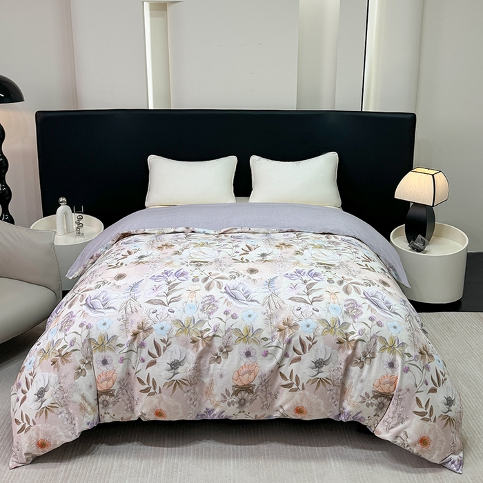 91家纺网 家纺一手货源 找家纺 2024新款A类全棉磨毛数码印花系列单被套 热恋花季灰