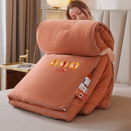 91家纺网 家纺一手货源 找家纺 33家纺 2024新款-A类小辣椒蜜桃暖绒春秋被冬被速暖被子被芯 爱玛橙