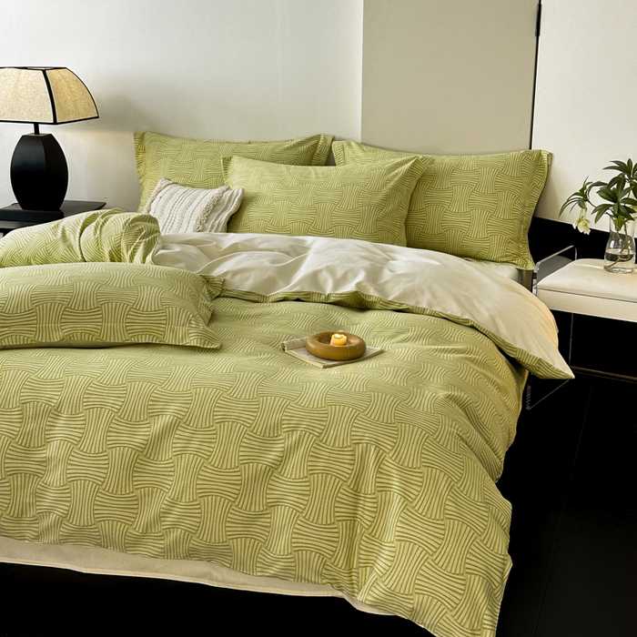 91家纺网 家纺一手货源 找家纺 涵宸家纺 2024新款亲肤全棉磨毛印花四件套--芬兰系列 众横-绿