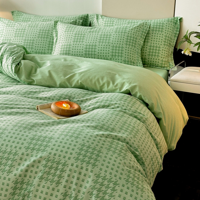 91家纺网 家纺一手货源 找家纺 涵宸家纺 2024新款亲肤全棉磨毛印花四件套--芬兰系列 井千-绿