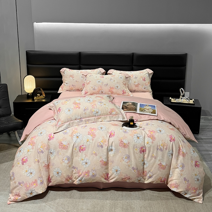 91家纺网 家纺一手货源 找家纺 2024新款A类全棉磨毛数码印花系列四件套 双花飘香