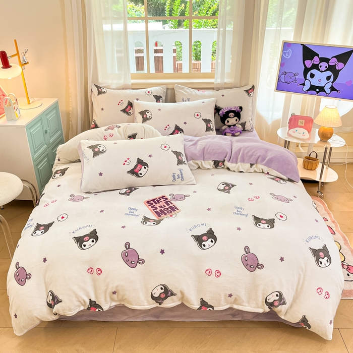 91家纺网 家纺一手货源 找家纺 2024新品正版三丽鸥授权卡通加厚高克重牛奶绒系列四件套 绒三丽鸥-可爱小小库洛米