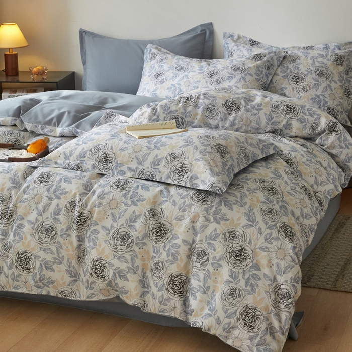 91家纺网 家纺一手货源 找家纺 涵宸家纺 2024新款亲肤全棉磨毛印花四件套--芬兰系列 月下蔷薇