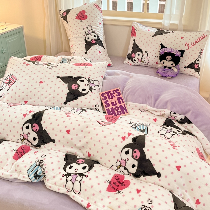 91家纺网 家纺一手货源 找家纺 2024新品正版三丽鸥授权卡通加厚高克重牛奶绒系列四件套 绒三丽鸥-奶油库洛米