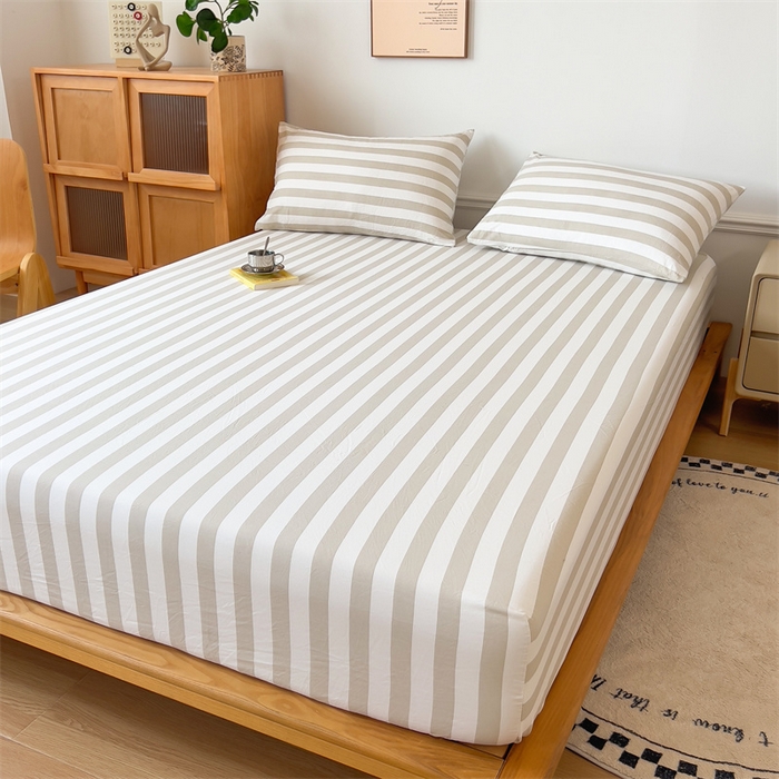 91家纺网 家纺一手货源 找家纺 多品 2024新款水洗棉皱皱纱单品床笠 暮落浅咖