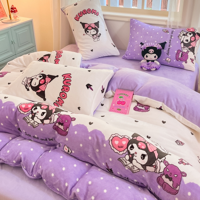 91家纺网 家纺一手货源 找家纺 2024新品正版三丽鸥授权卡通加厚高克重牛奶绒系列四件套 绒三丽鸥-公主库洛米