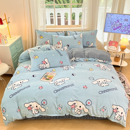 （总）2024新品正版三丽鸥授权卡通加厚高克重牛奶绒系列四件套